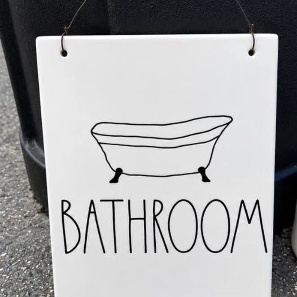 Rae Dunn “BATHROOM” Ceramic Hanging Sign – Artisan Collection by Magenta